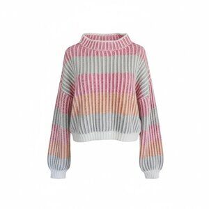J.NNA Rainbow Stripe Chunky Knit Mock Neck Sweater Women’s S